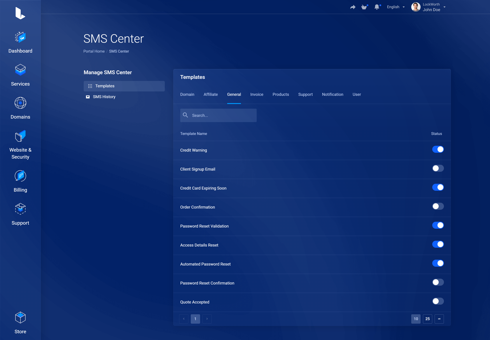 Lagom WHMCS Client Theme - SMS Center for WHMCS Module Integration - Futuristic Style