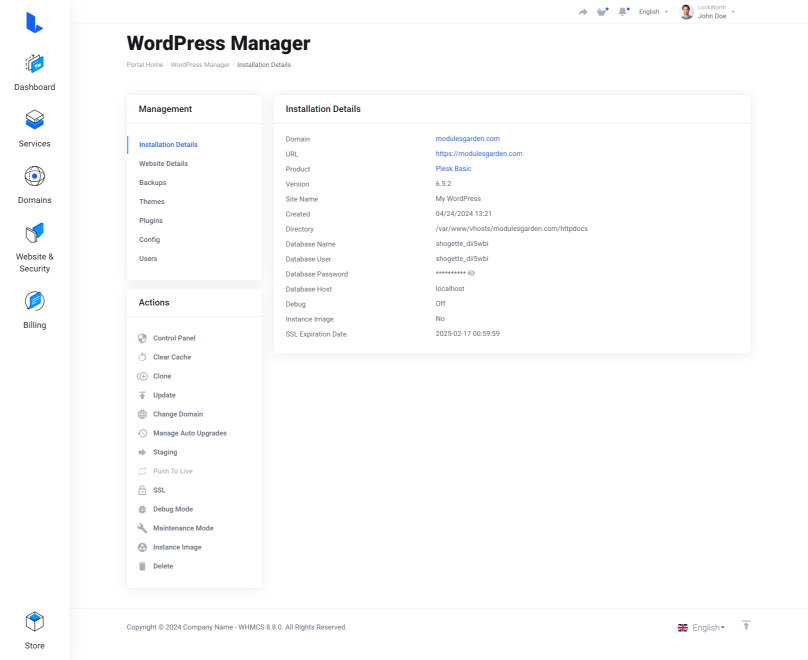 Lagom WHMCS Client Theme - WordPress Manager for WHMCS Module Integration - Gallery Second Image