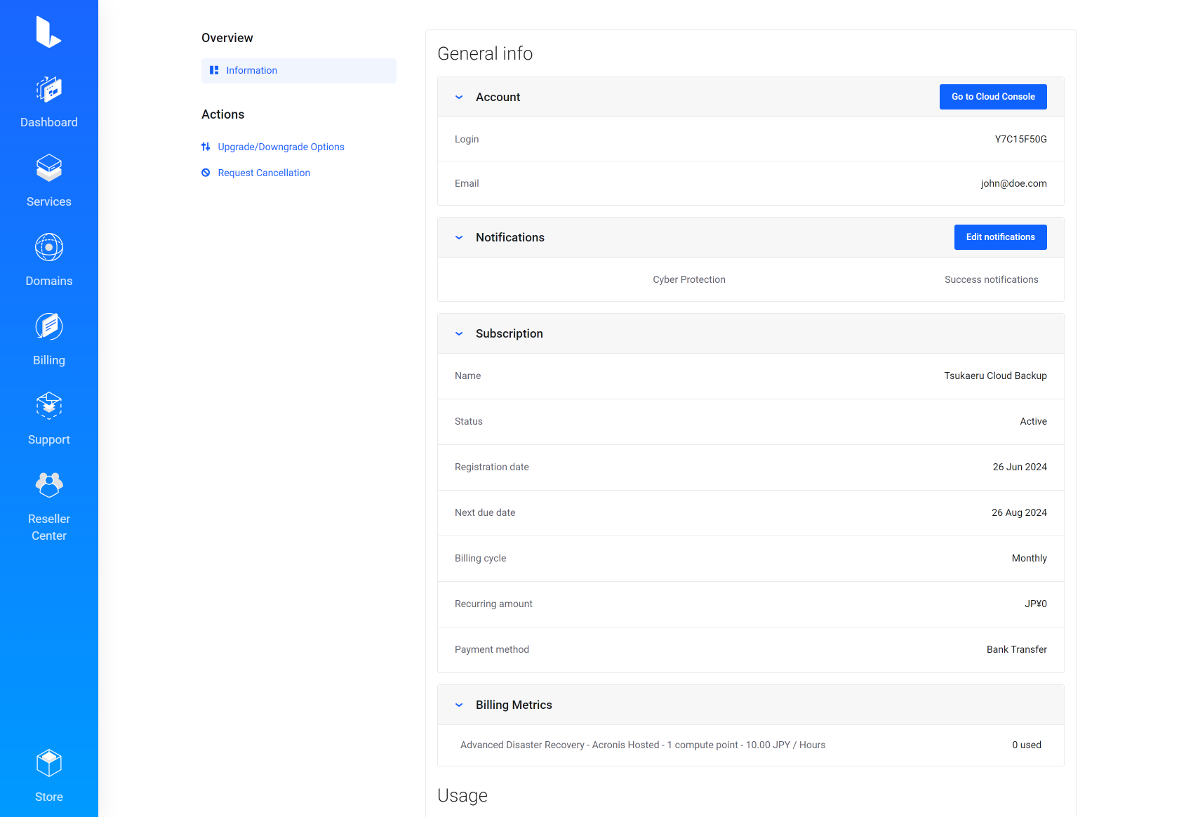 Lagom WHMCS Client Theme - Acronics Cyber Protect Cloud for WHMCS Module Integration - Default Style