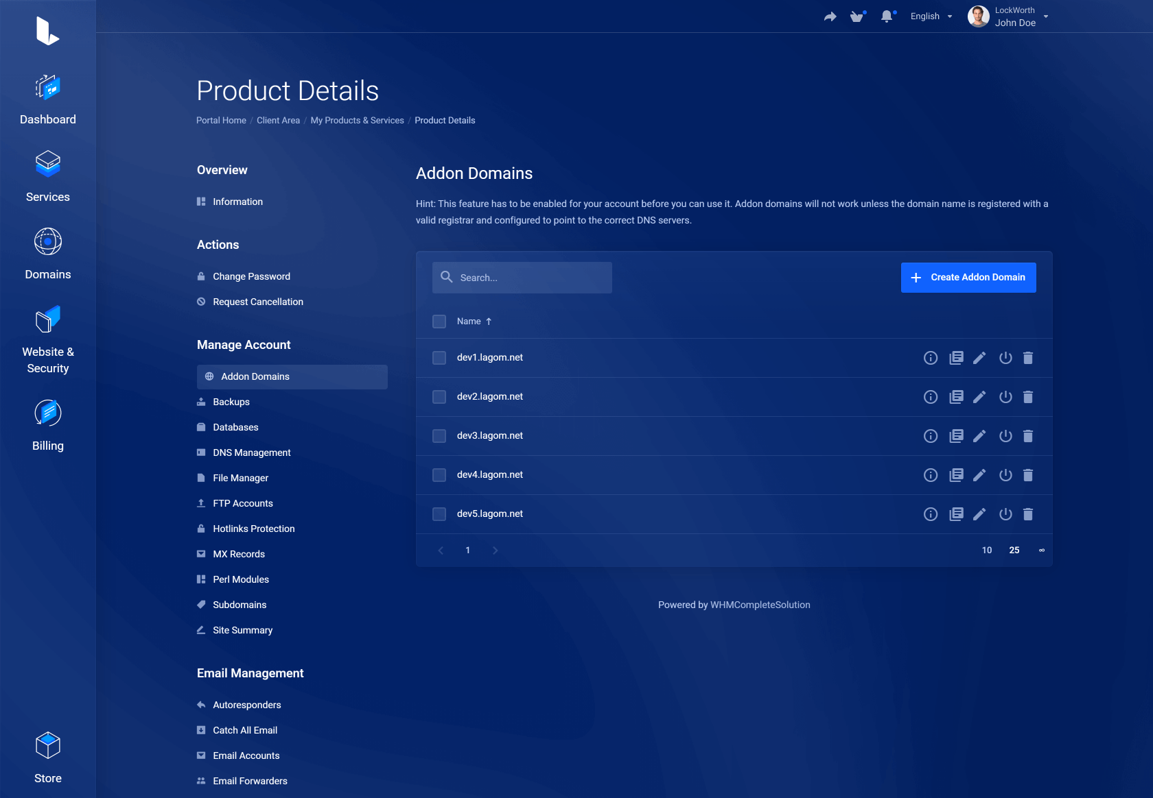 Lagom WHMCS Client Theme - DirectAdmin Extented for WHMCS Module Integration - Futuristic Style