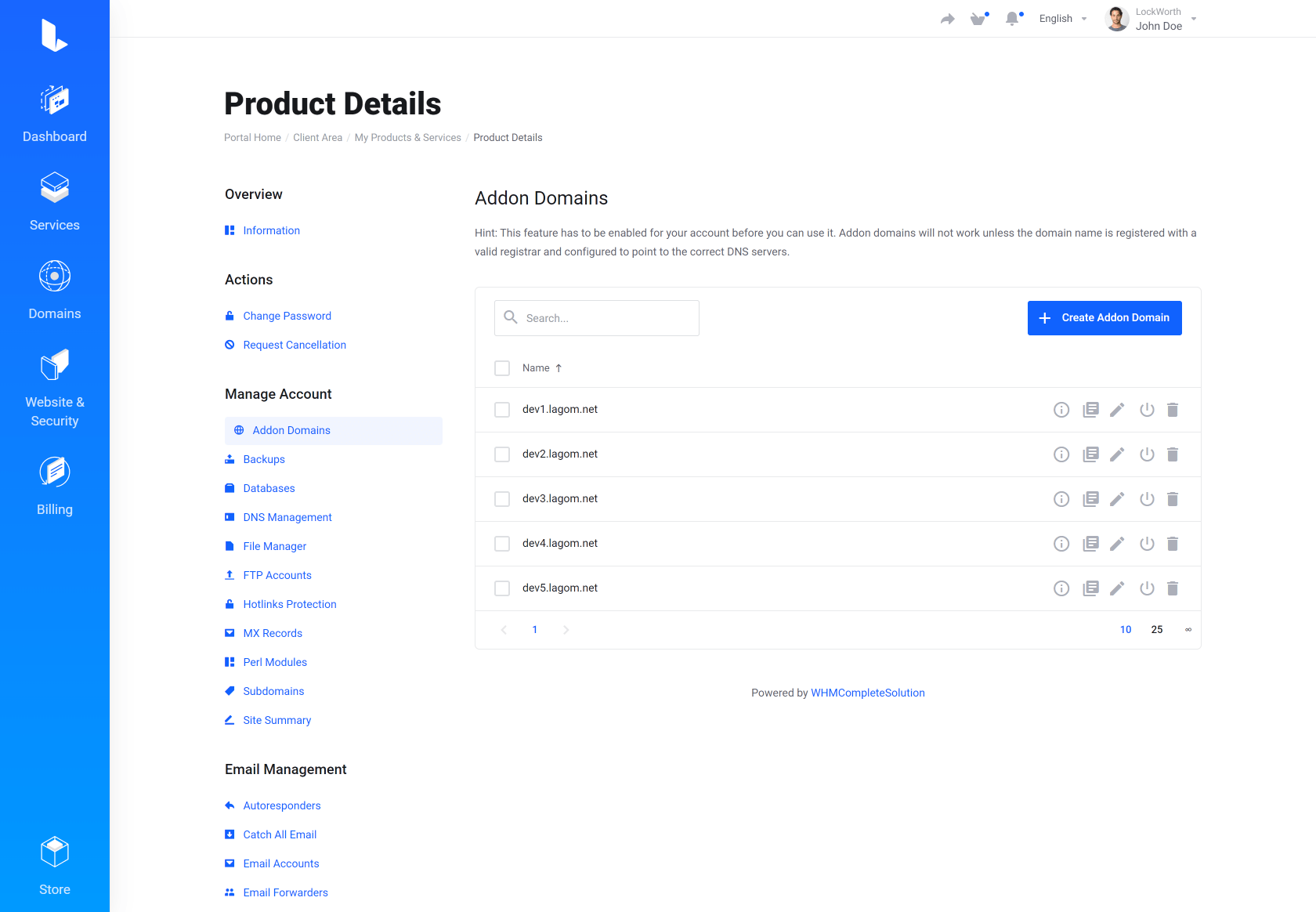 Lagom WHMCS Client Theme - DirectAdmin Extented for WHMCS Module Integration - Depth Style