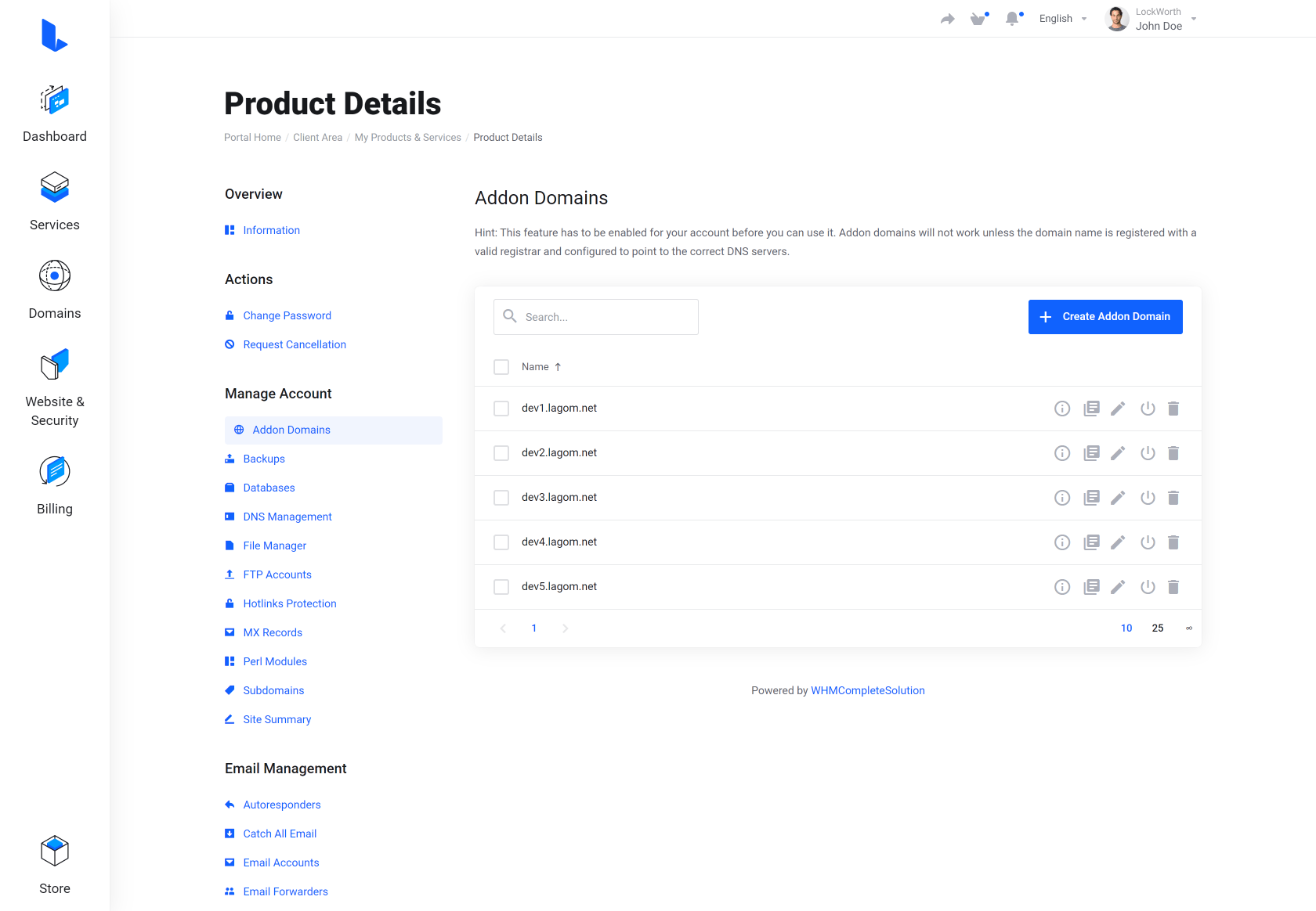 Lagom WHMCS Client Theme - DirectAdmin Extented for WHMCS Module Integration - Default Style