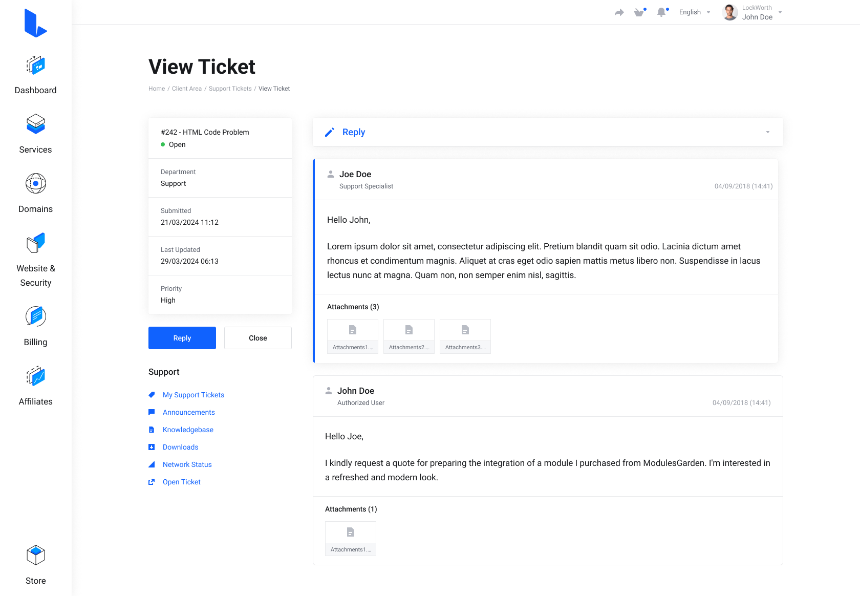 Lagom WHMCS Client Theme - Freshdes for WHMCS Module Integration - Modern Style