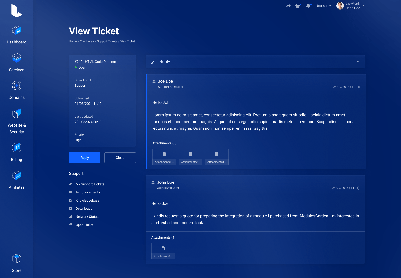 Lagom WHMCS Client Theme - Freshdes for WHMCS Module Integration - Futuristic Style