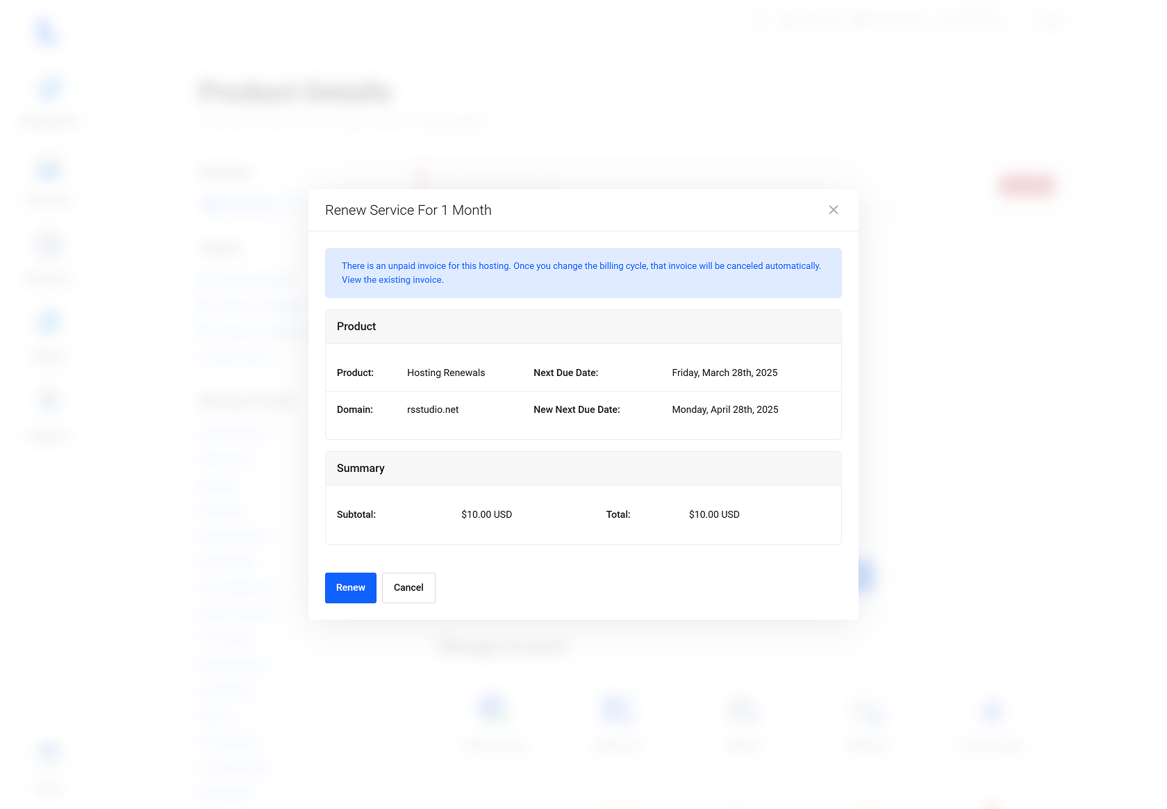 Lagom WHMCS Client Theme - Hosting Renewals for WHMCS Module Integration - Default Style