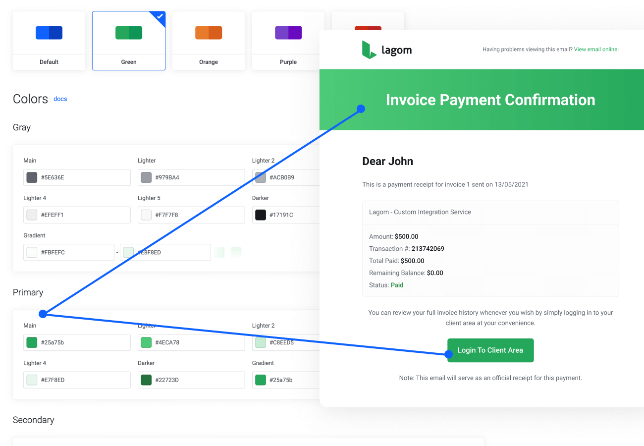 Easily color modifications - Lagom WHMCS Email Template