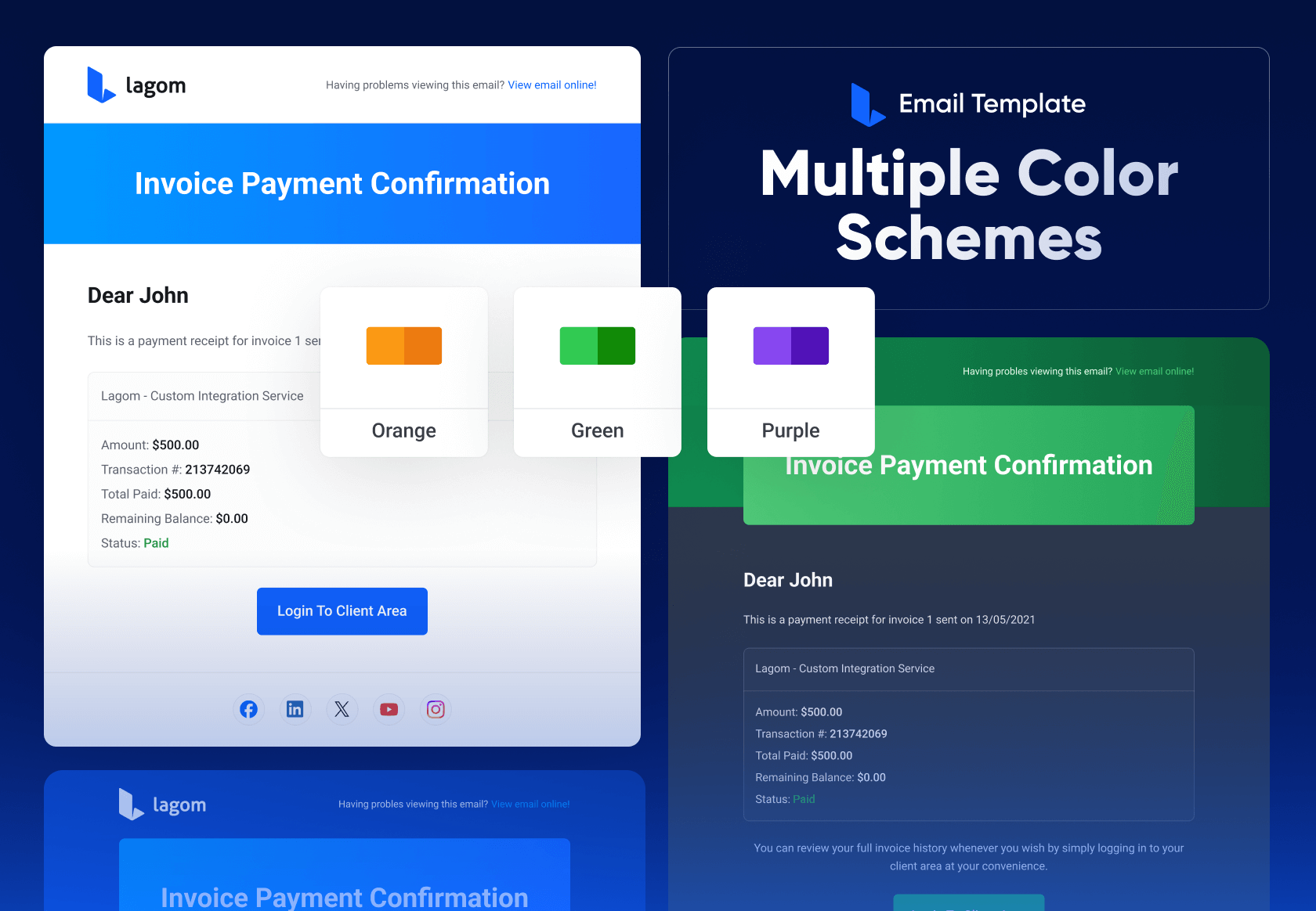 Multiple Color Schemes - Lagom WHMCS Email Template