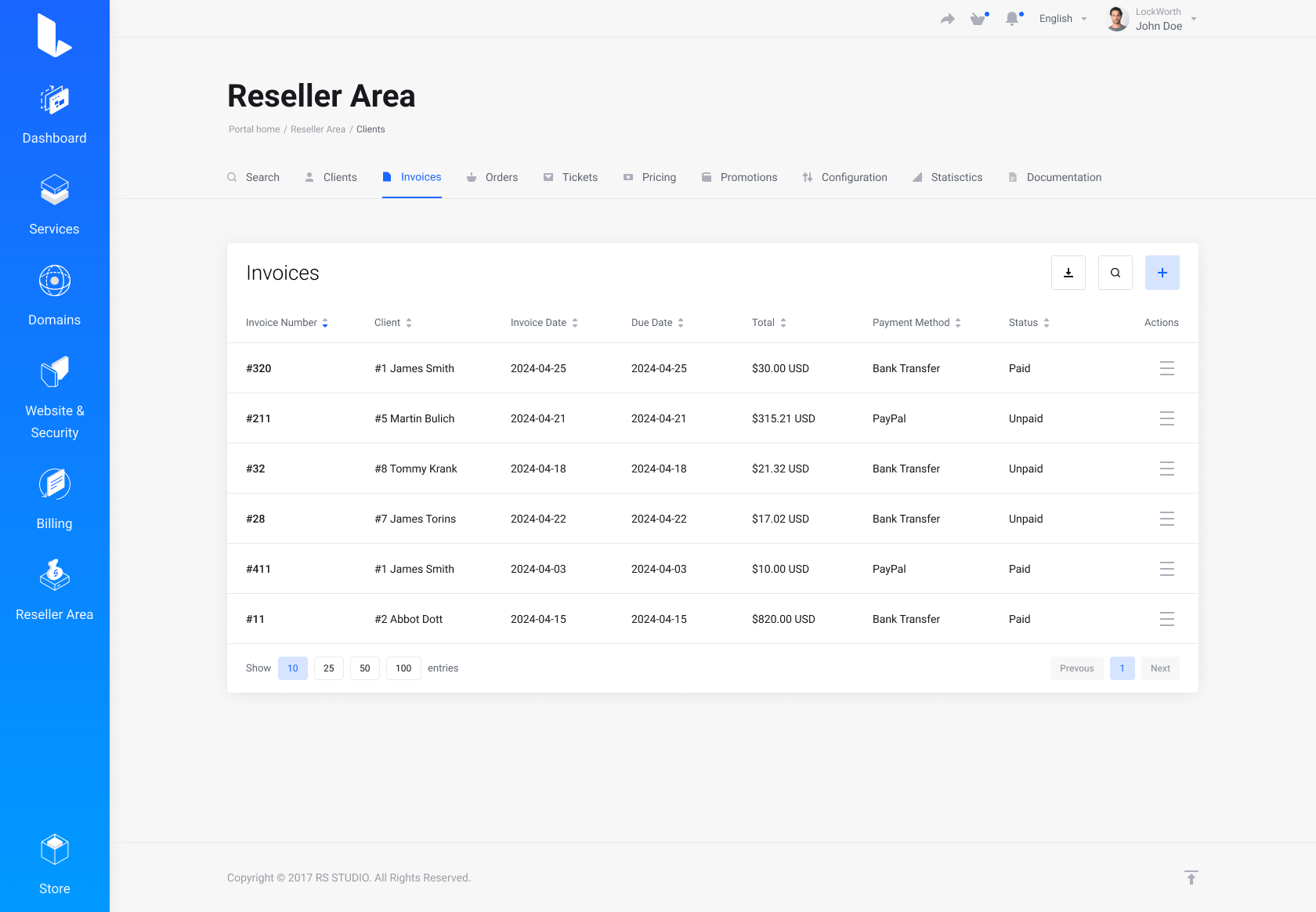 Lagom WHMCS Client Theme - Resellers Center for WHMCS Module Integration - Depth Style