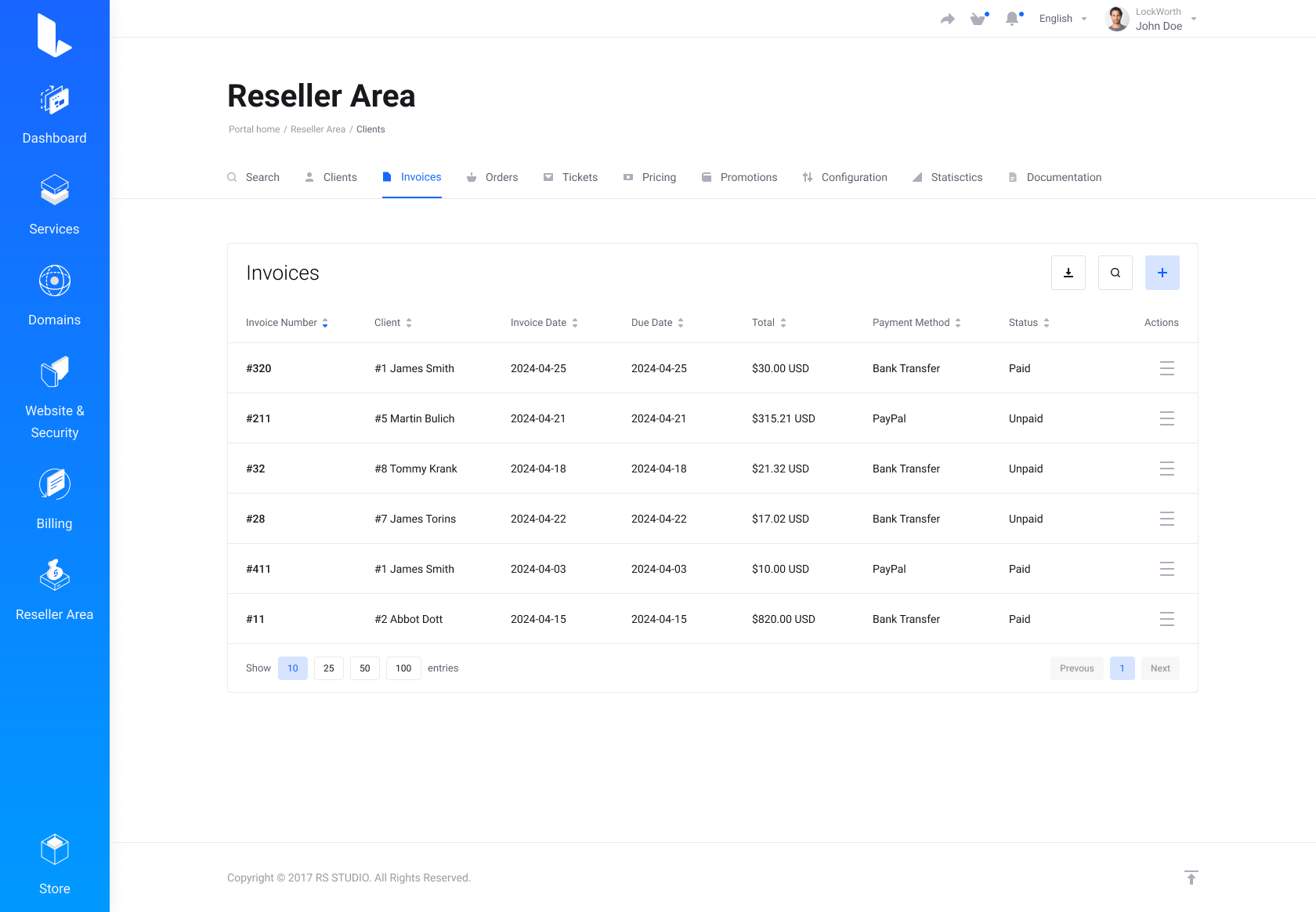 Lagom WHMCS Client Theme - Resellers Center for WHMCS Module Integration - Default Style