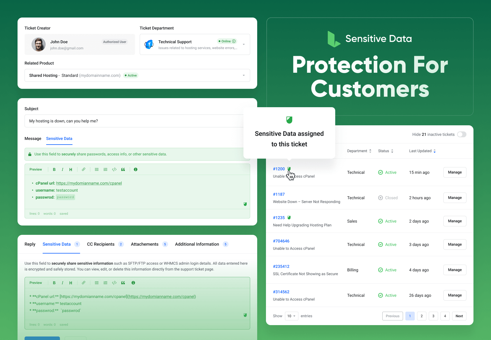 Lagom WHMCS Sensitive Data – Secure data sharing for customers