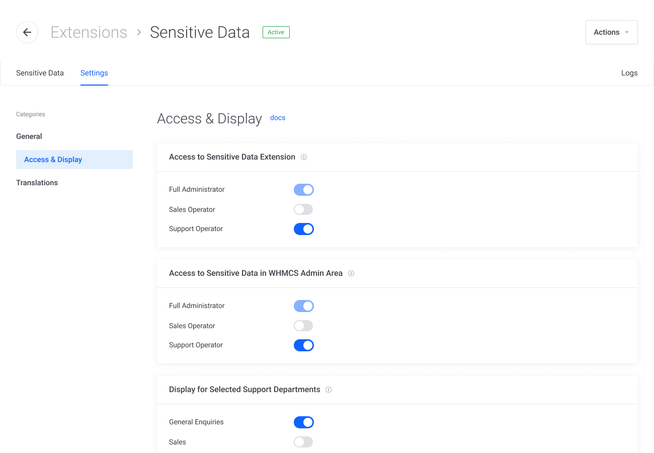 Administrators set permissions for sensitive data access in WHMCS – Lagom WHMCS Sensitive Data