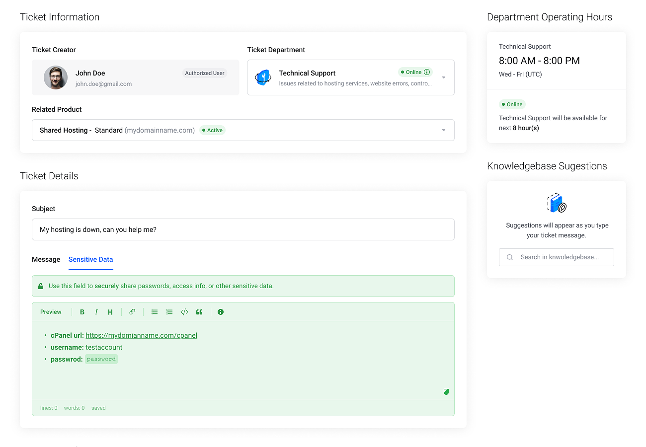 Customers securely share sensitive data when opening WHMCS support tickets – Lagom WHMCS Sensitive Data