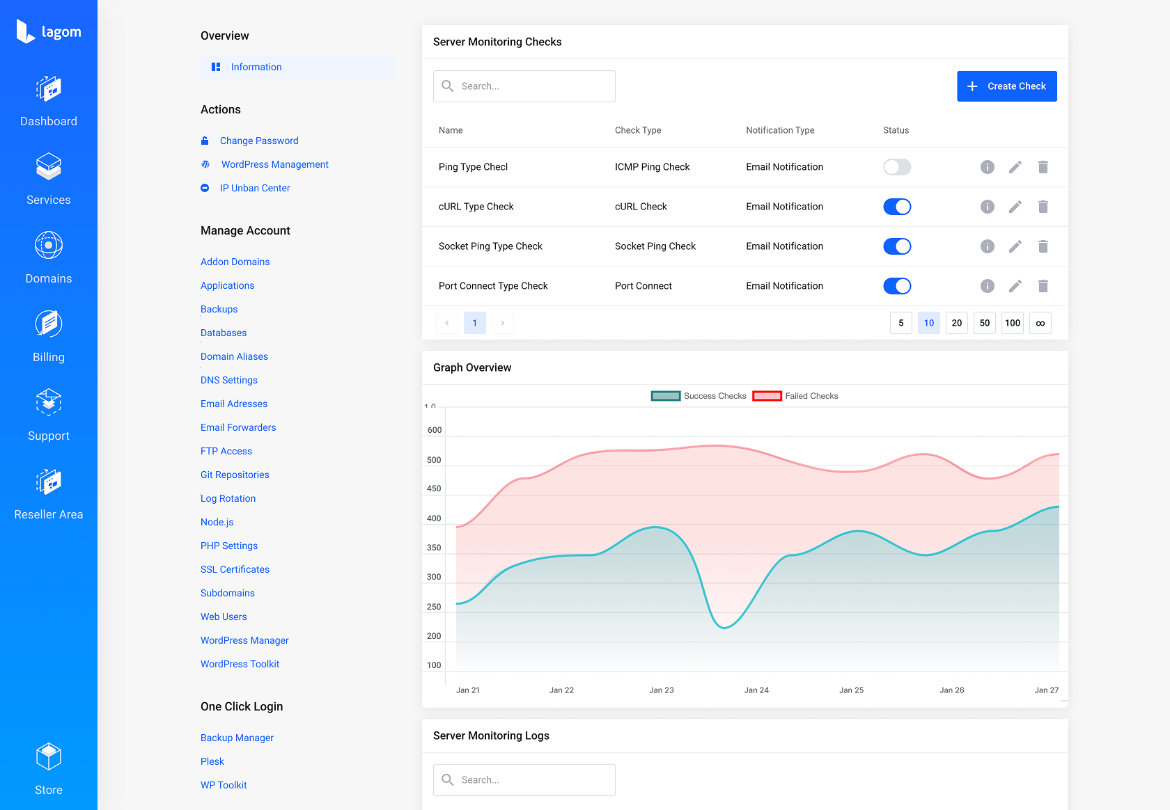 Lagom WHMCS Client Theme - Server Monitoring for WHMCS Module Integration - Depth Style