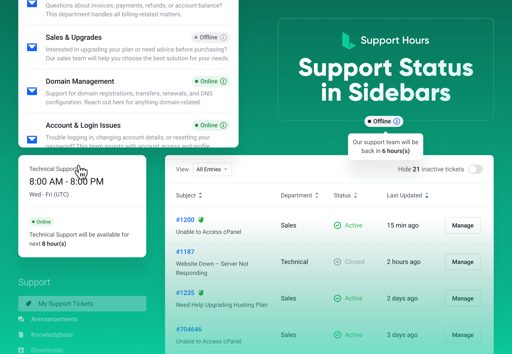 Support Departments Availability in WHMCS Ticket Creation - Lagom WHMCS Support Hours