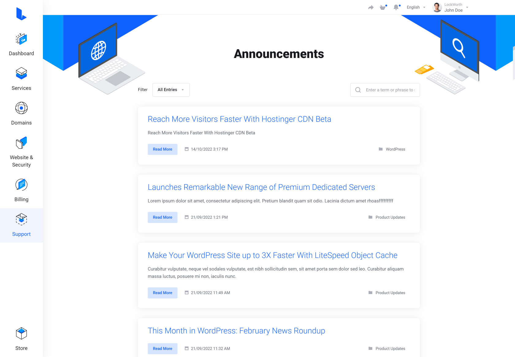 Lagom WHMCS Client Theme - SupportPal for WHMCS Module Integration - Announcements
