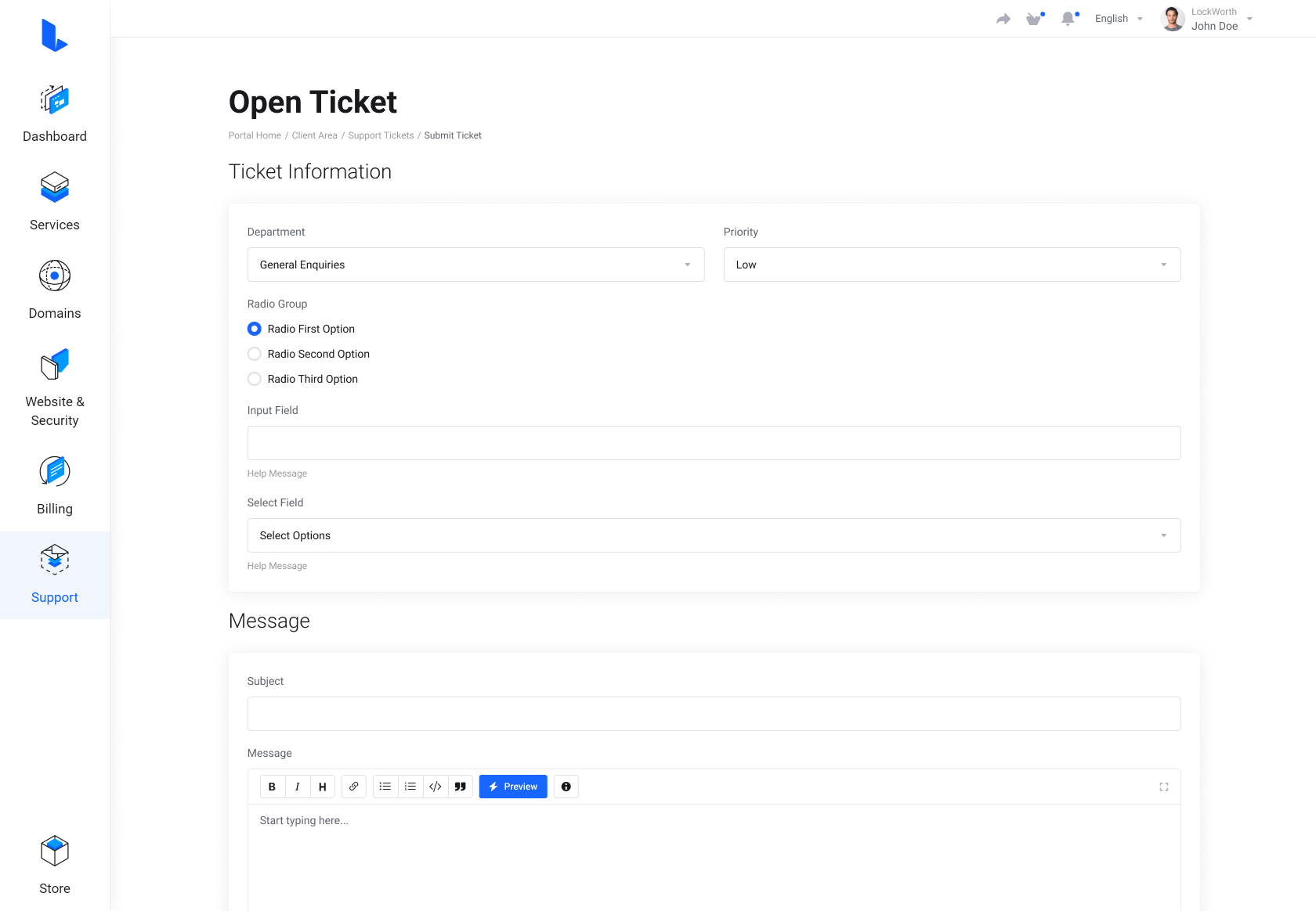 Lagom WHMCS Client Theme - SupportPal for WHMCS Module Integration - Open Ticket