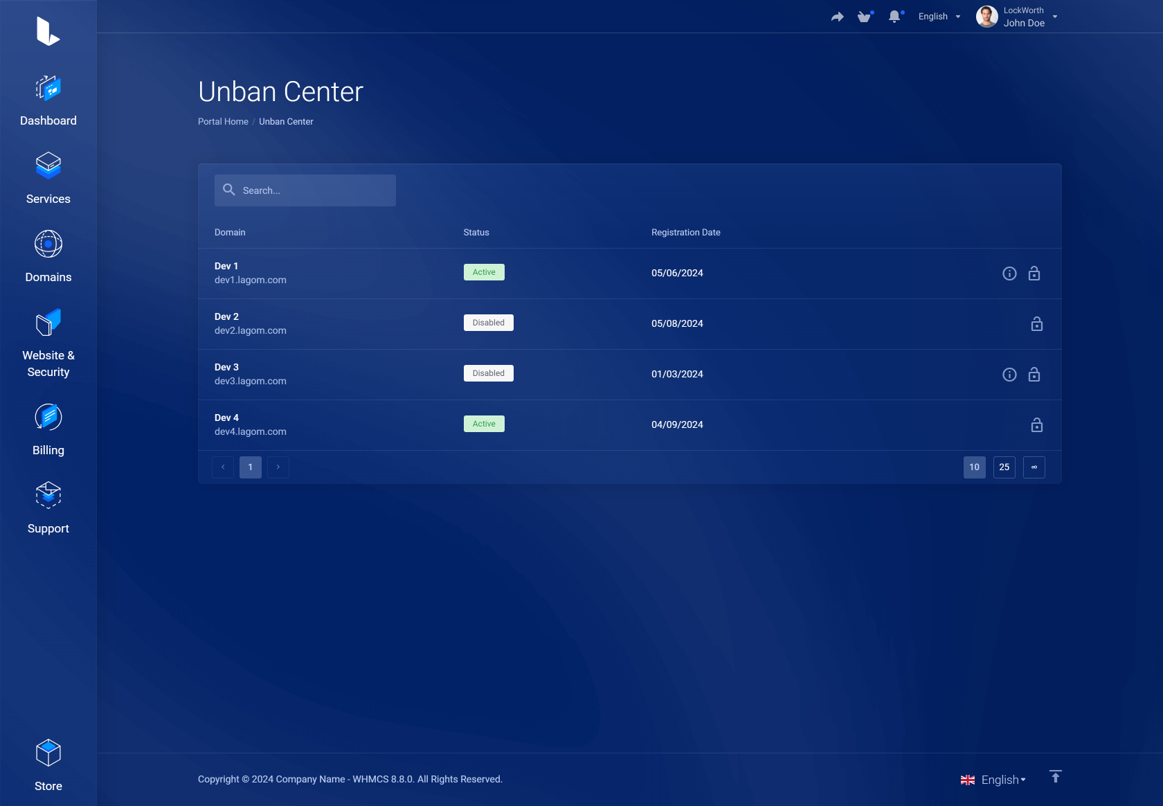 Lagom WHMCS Client Theme - Unban Center for WHMCS Module Integration - Futuristic Style