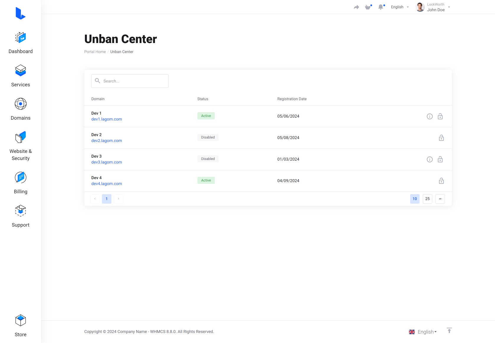 Lagom WHMCS Client Theme - Unban Center for WHMCS Module Integration - Modern Style