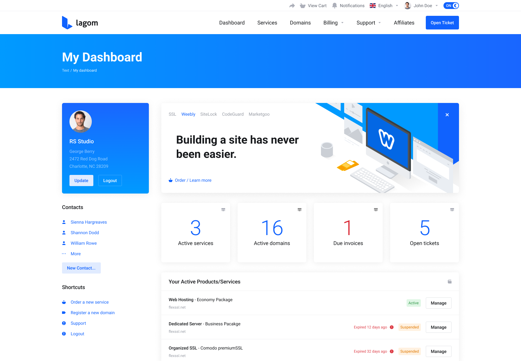Lagom WHMCS Client Theme - Banner Layout and Default Style