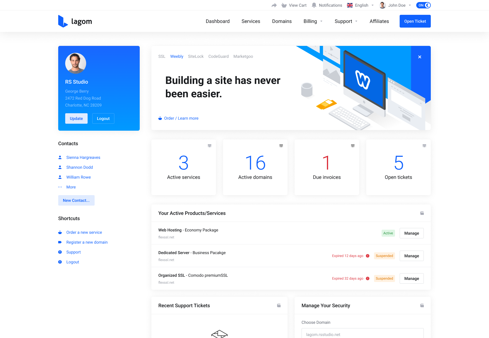 Lagom WHMCS Client Theme - Banner Layout and Default Style