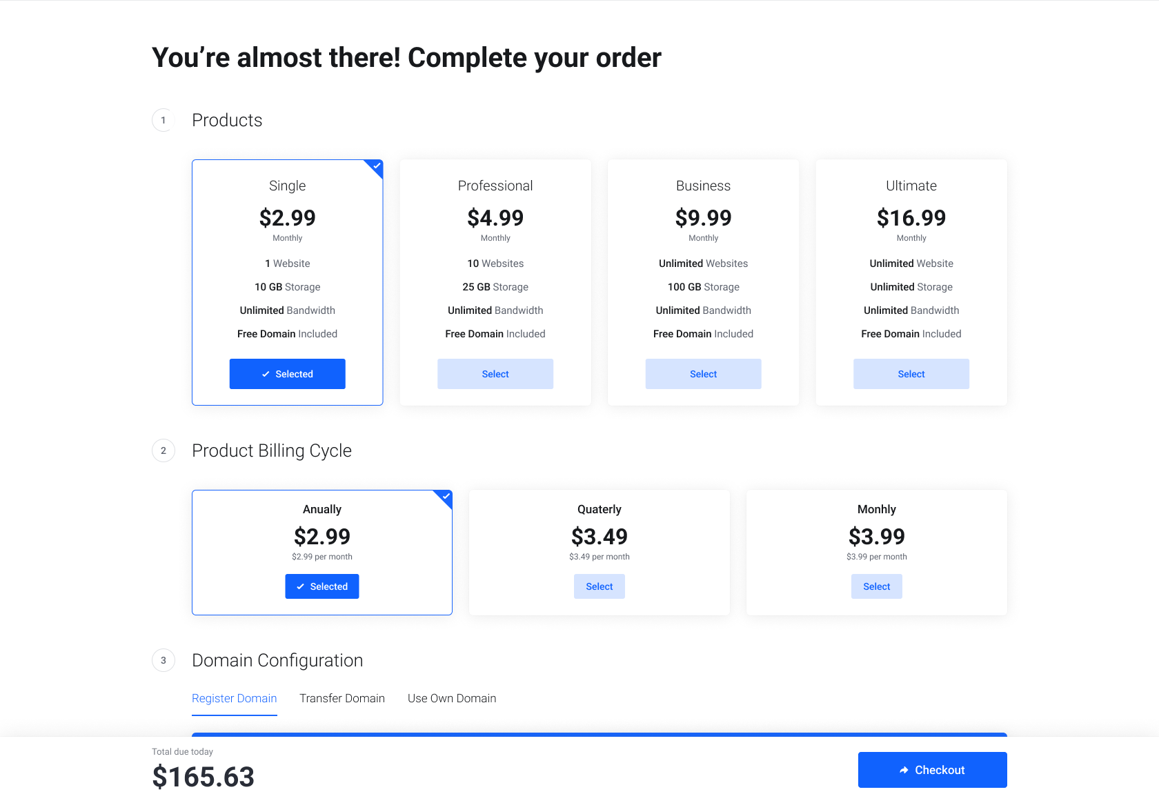 Lagom WHMCS Smart Order - Bottom order summary