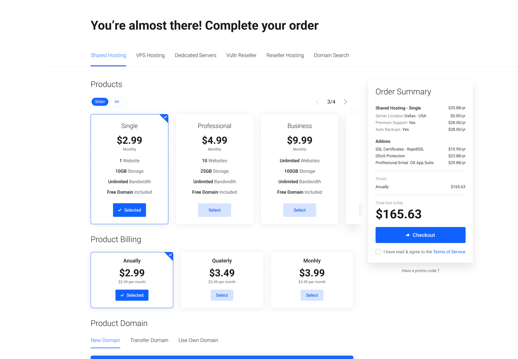 Lagom WHMCS Smart Order - Sidebar Order Summary with product group navigation