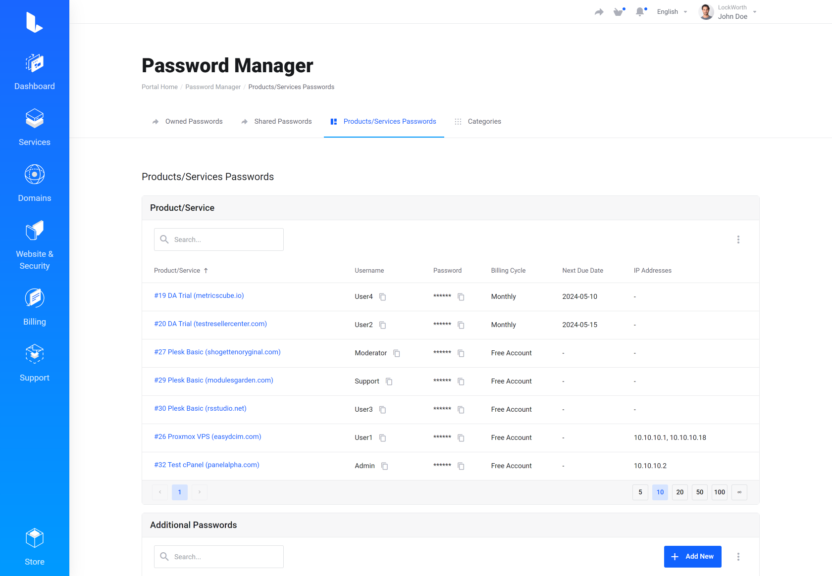 Lagom WHMCS Client Theme - Password Manager for WHMCS Module Integration - Default Style