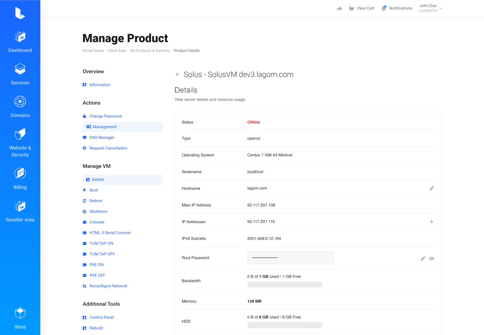 Lagom WHMCS Client Theme - SolusVM Extended VPS for WHMCS Module Integration - Default Style