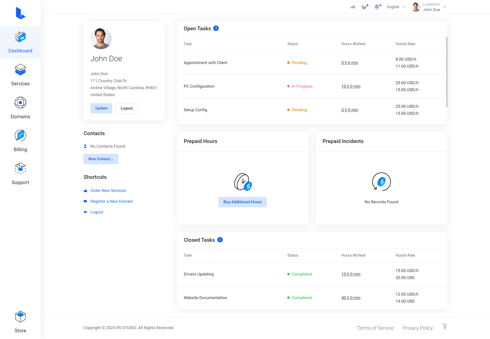 Lagom WHMCS Client Theme - Time & Task Manager for WHMCS Module Integration - Default Style