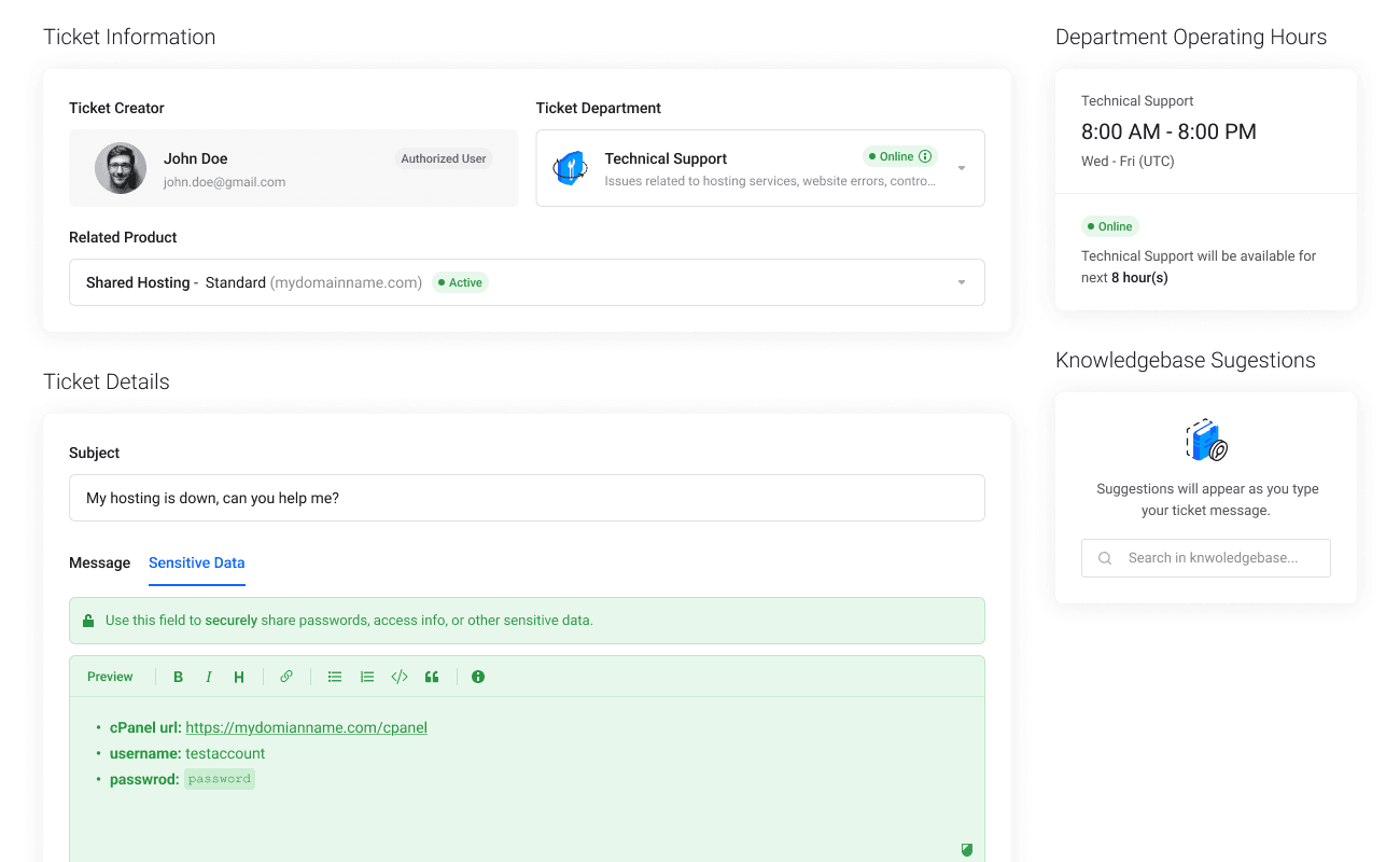 Simple and secure way to share sensitive data by customers in WHMCS - Lagom WHMCS Sensitive Data