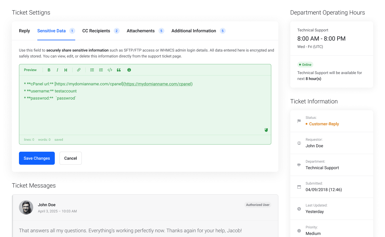 Customer access and control over shared sensitive data in WHMCS - Lagom WHMCS Sensitive Data