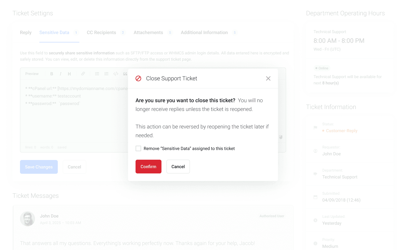 Customer-controlled sensitive data removal in WHMCS client area - Lagom WHMCS Sensitive Data