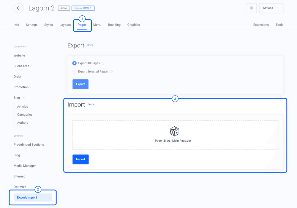 Import Blog Pages in Lagom WHMCS Website Builder